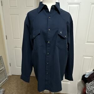 Coevals Club Men's L Blue Solid Long Sleeve Button-Up Woven Cotton Shirt Pockets